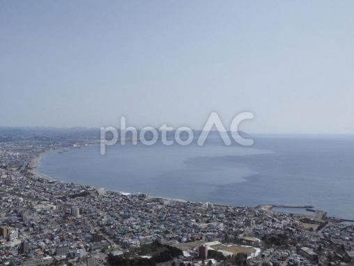 大森海岸、函館山の眺望（2023年3月）