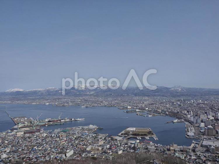 函館湾、函館山眺望（2023年3月）