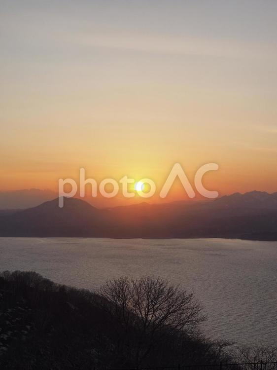 夕日と函館湾と山々（函館山からの眺望）