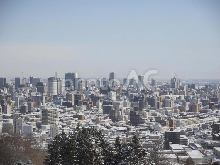 冬の札幌市の遠景（旭山記念公園）