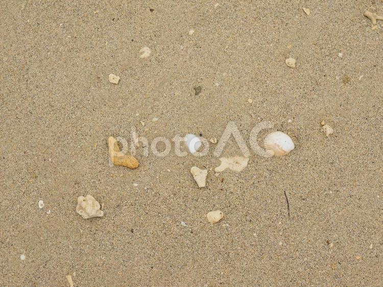 砂浜の貝殻と石（漢那ビーチ、沖縄県）