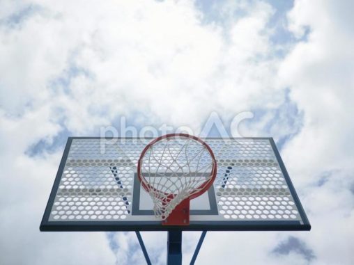 空と下から見たバスケットボールリング