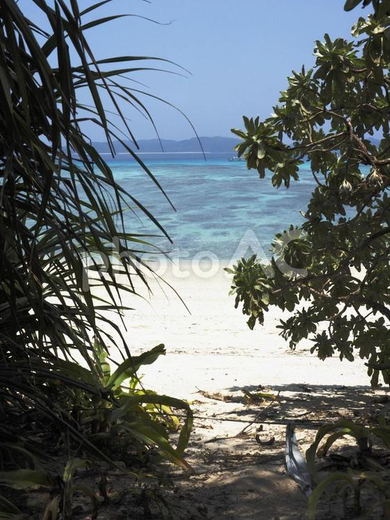 白い砂浜、ビーチの入り口