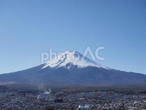 富士山と青空と街並み