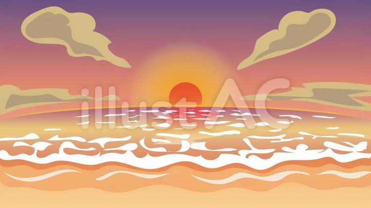 海と夕方と砂浜 16 9 ゴンピンの素材 イラストac 無料素材イラスト 文字デザイン イラレ 商用利用可