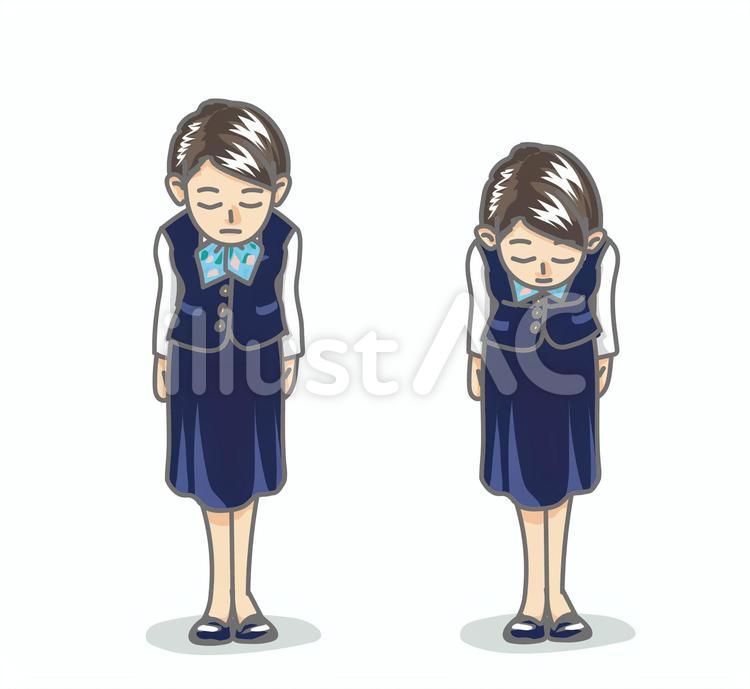 お辞儀するスーツの女性