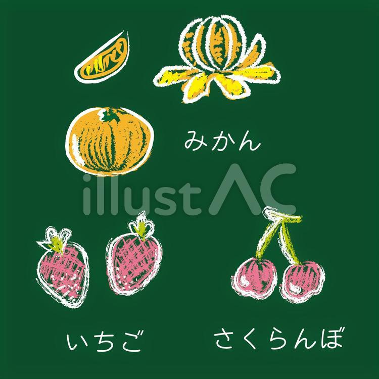 黒板チョーク絵みかん、いちご、さくらんぼ